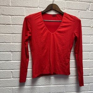 Hugo Boss Red Long Sleeve Fitted Blouse